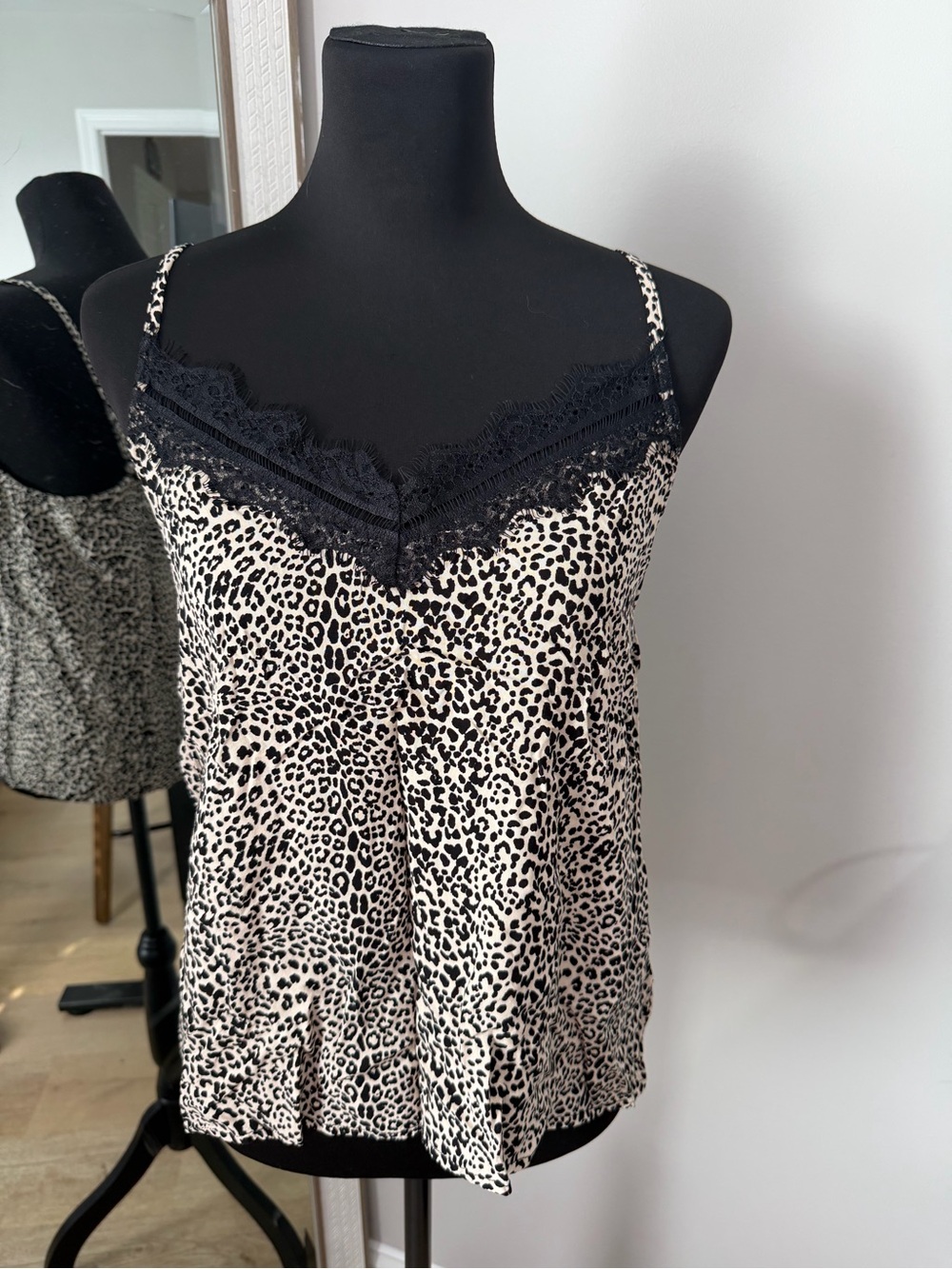 Arizona Leopard Lace-Trim Cami - Black & Cream